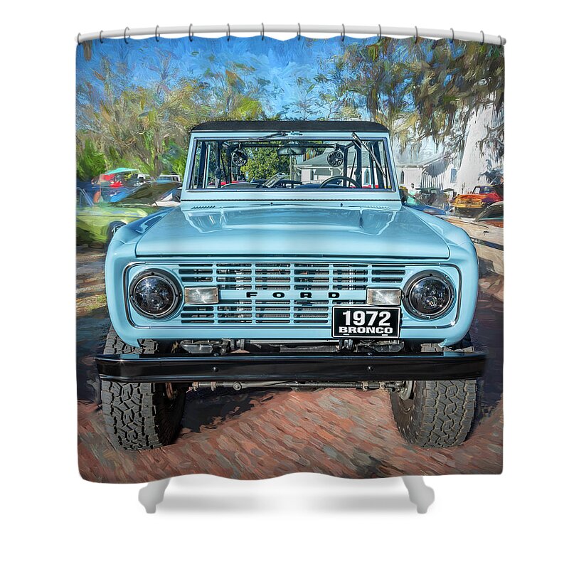1972 Wind Blue Ford Bronco Shower Curtain featuring the photograph 1972 Wind Blue Ford Bronco X100 by Rich Franco