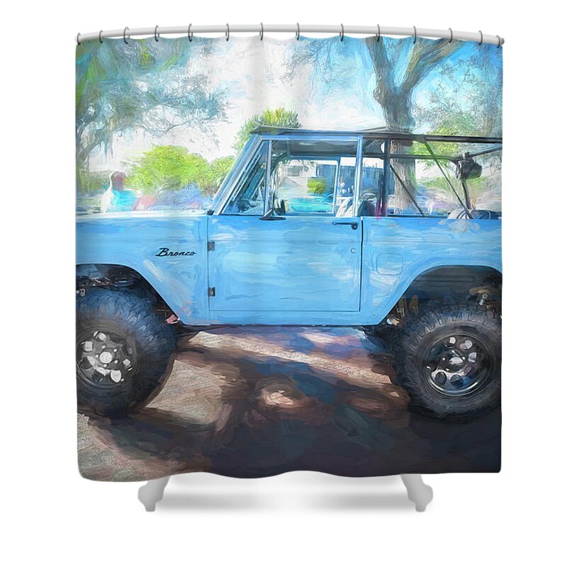 1972 Wind Blue Ford Bronco Shower Curtain featuring the photograph 1972 Wind Blue Ford Bronco X106 by Rich Franco