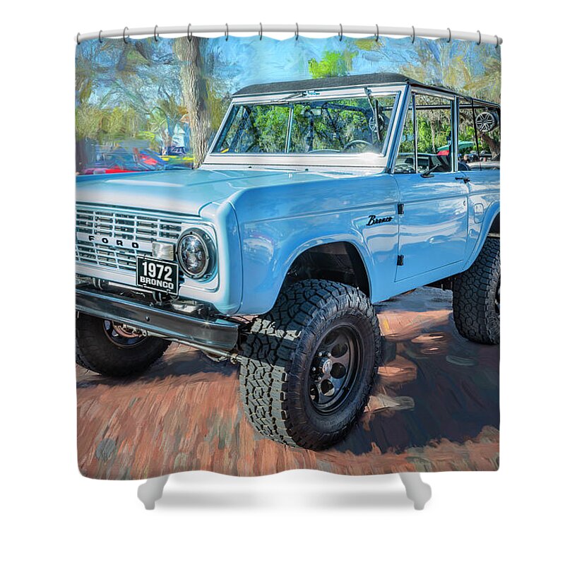  Shower Curtain featuring the photograph 1972 Wind Blue Ford Bronco X108 by Rich Franco