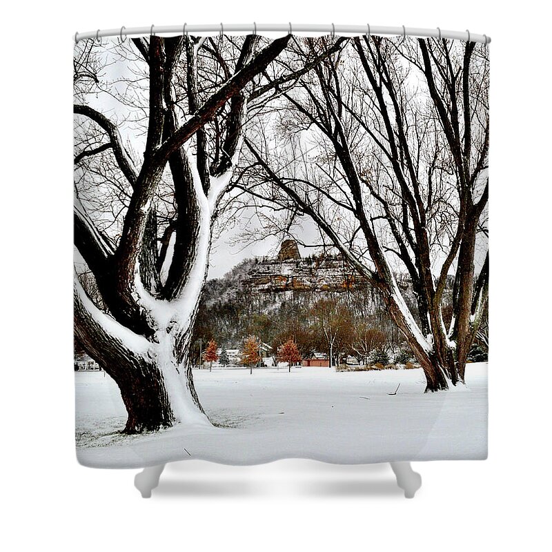 Snow Shower Curtain featuring the photograph 1st Snowfall with Sugarloaf by Susie Loechler