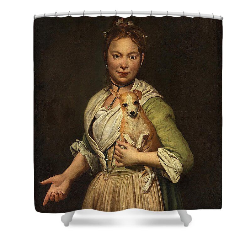 Giacomo Ceruti Shower Curtain featuring the painting A Woman with a Dog #3 by Giacomo Ceruti