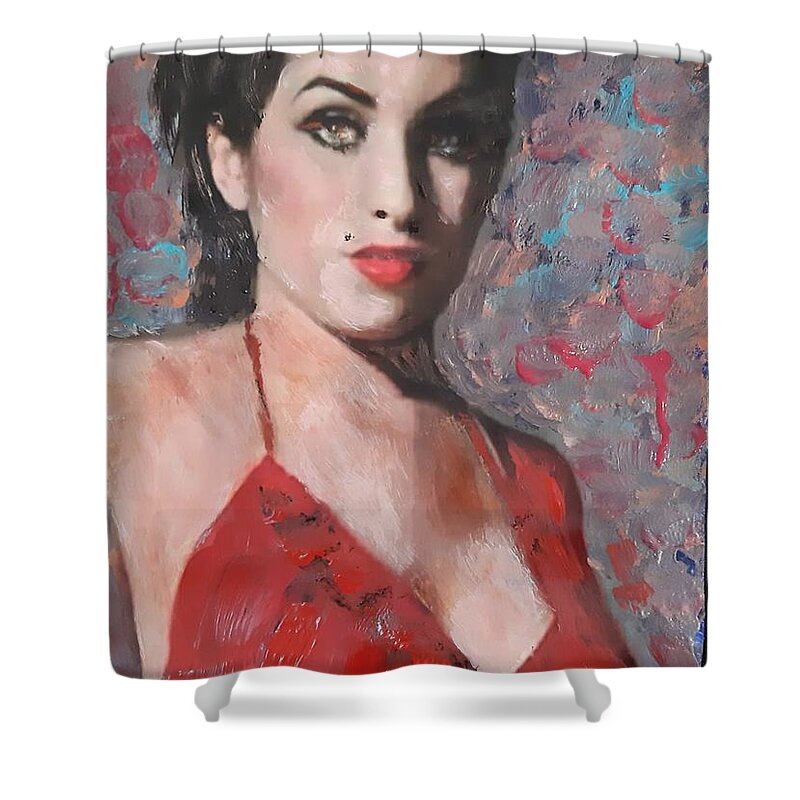 Amy Winehouse Shower Curtain featuring the painting Amy #4 by Sam Shaker