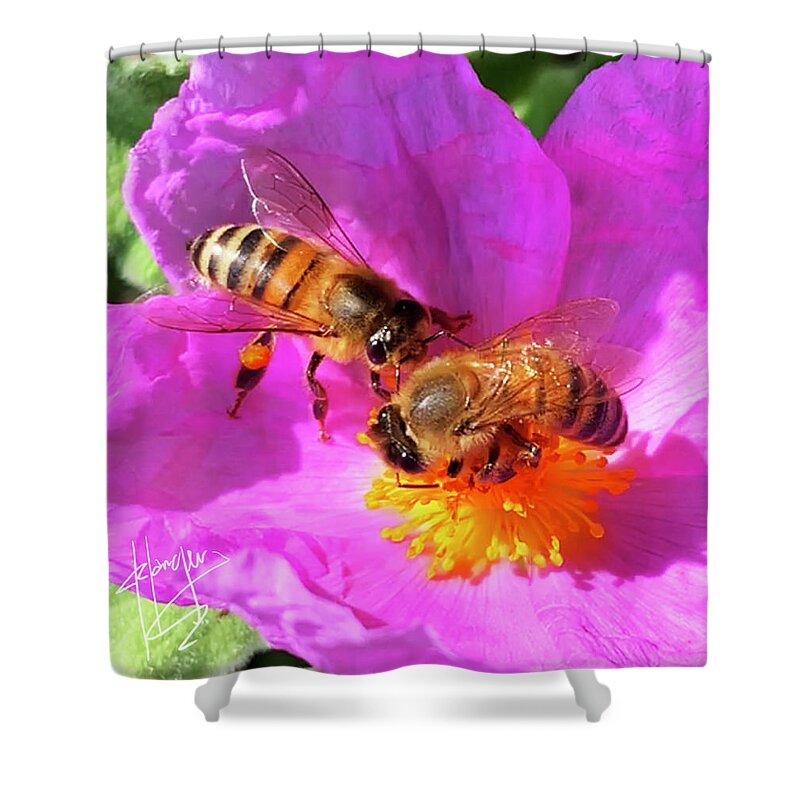 Bess Shower Curtain featuring the photograph 2 Bees or Not 2 Bees by DC Langer