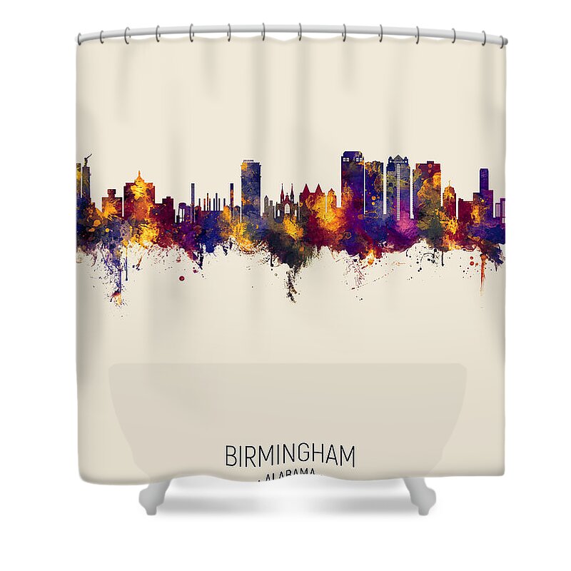 Birmingham Shower Curtain featuring the digital art Birmingham Alabama Skyline by Michael Tompsett