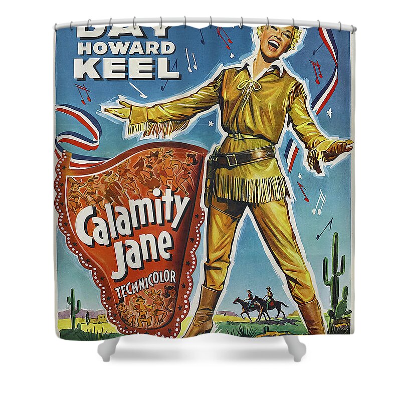 Doris Day Shower Curtain featuring the mixed media ''Calamity Jane'' - 1953 by Movie World Posters