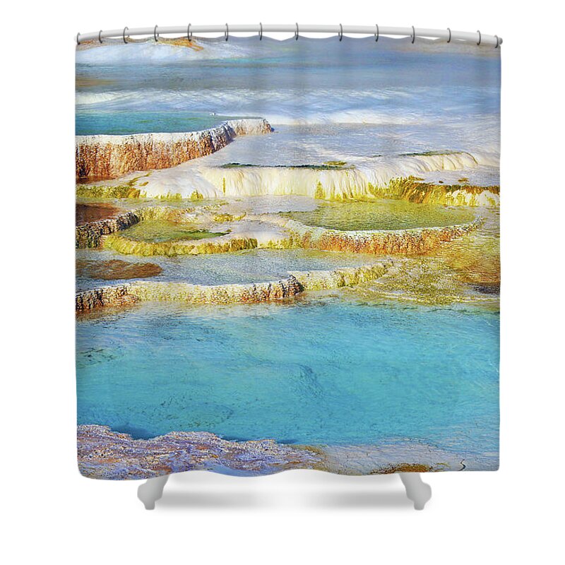 Canary Spring Shower Curtain featuring the photograph Canary Spring in Yellowstone #2 by Shixing Wen