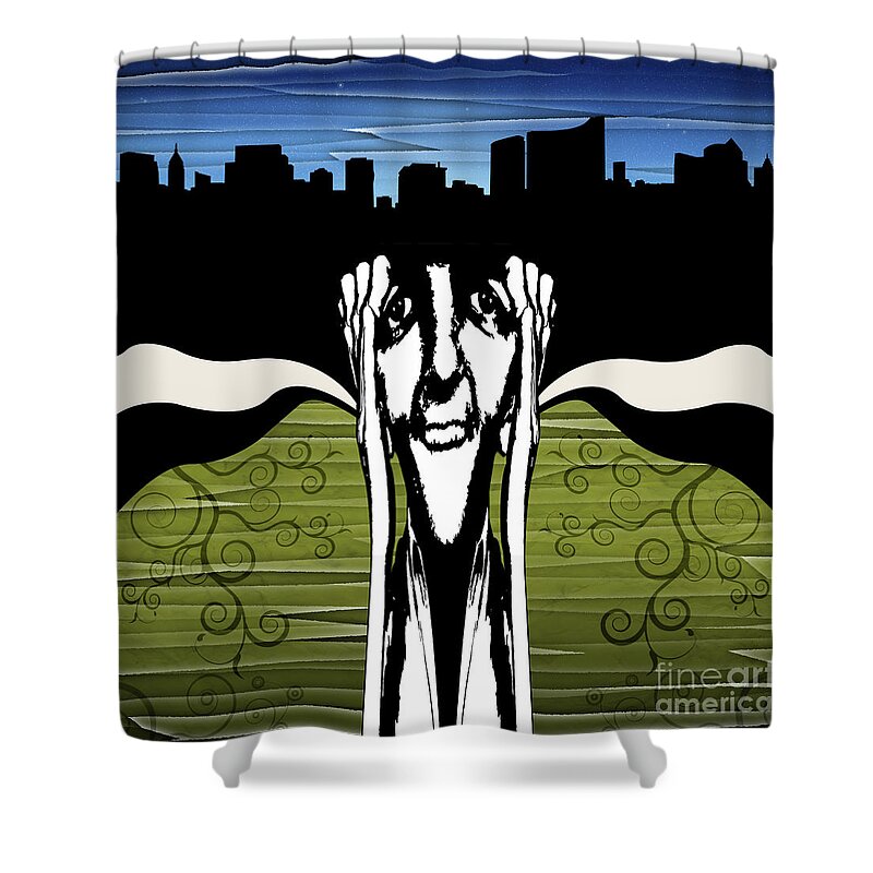 Face Shower Curtain featuring the digital art City At Night by Phil Perkins
