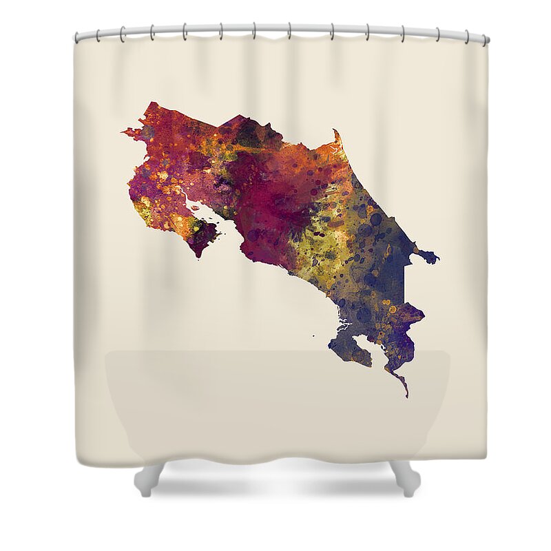 Costa Rica Shower Curtain featuring the digital art Costa Rica Watercolor Map by Michael Tompsett