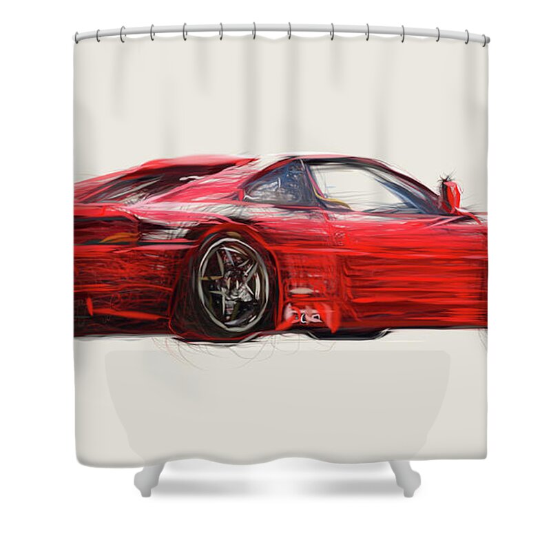 Ferrari Shower Curtain featuring the digital art Ferrari 348 GT Competizione Car Drawing #2 by CarsToon Concept
