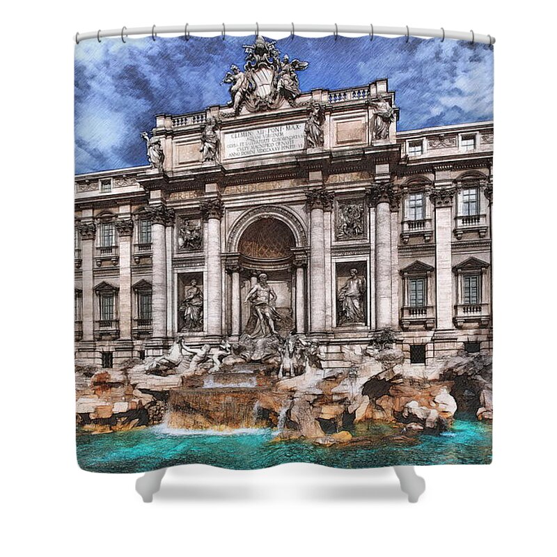 Fontana Di Trevi Shower Curtain featuring the digital art Fontana di Trevi, Rome #2 by Jerzy Czyz