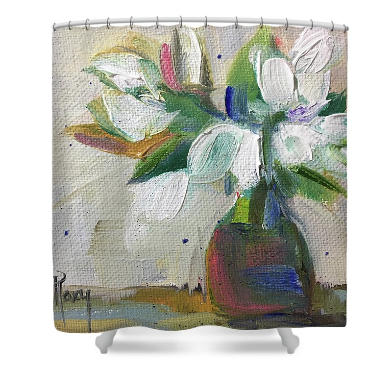 Gardenias Shower Curtain featuring the painting Gardenias #2 by Roxy Rich