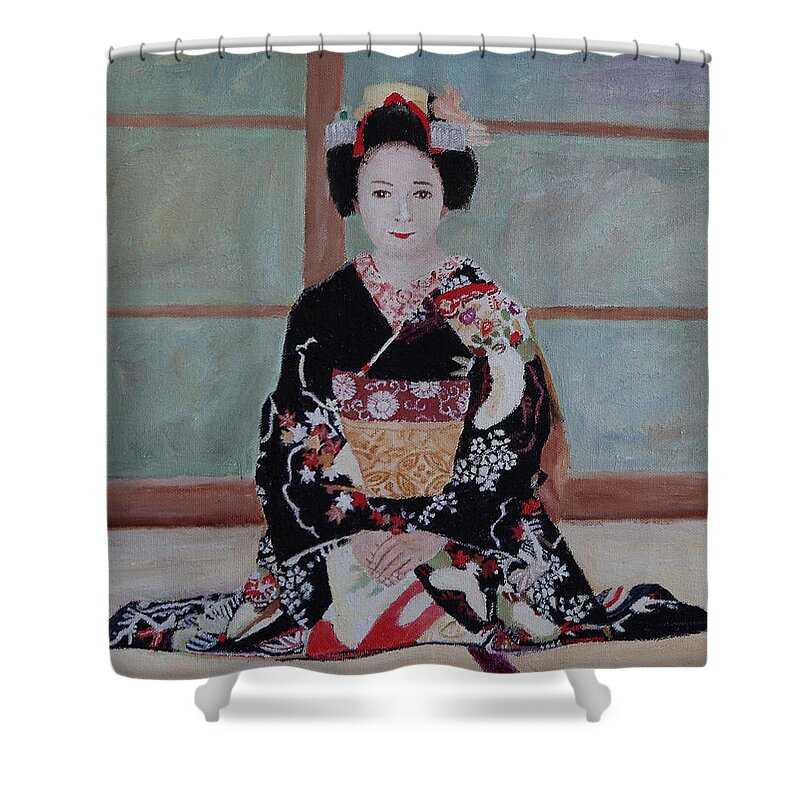 Japan Shower Curtain featuring the painting Greeting #2 by Masami IIDA