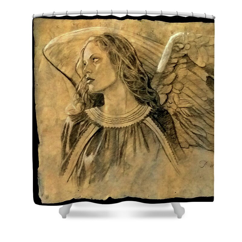 Whelan Art Shower Curtain featuring the drawing Guardian Angel by Patrick Whelan