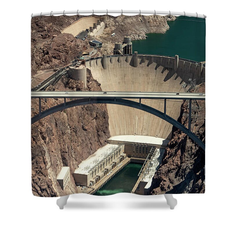 Hoover Dam Shower Curtain featuring the photograph Hoover Dam Aerial View #2 by David Oppenheimer