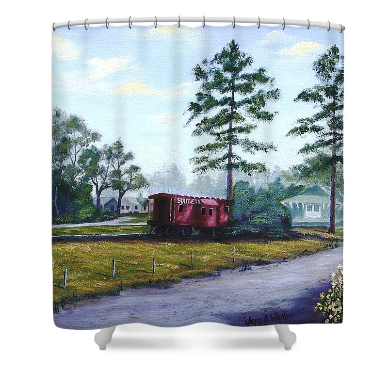 Landscape Shower Curtain featuring the painting Langley Library by Jerry Walker