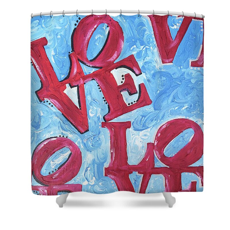 Love Shower Curtain featuring the painting Blue Red Love by Britt Miller
