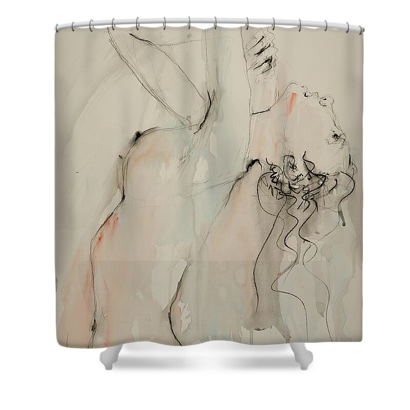 Female Shower Curtain featuring the drawing Nude 2 #2 by Elizabeth Parashis