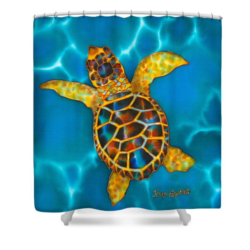Sea Turtle Shower Curtain featuring the painting Opal Sea Turtle #1 by Daniel Jean-Baptiste