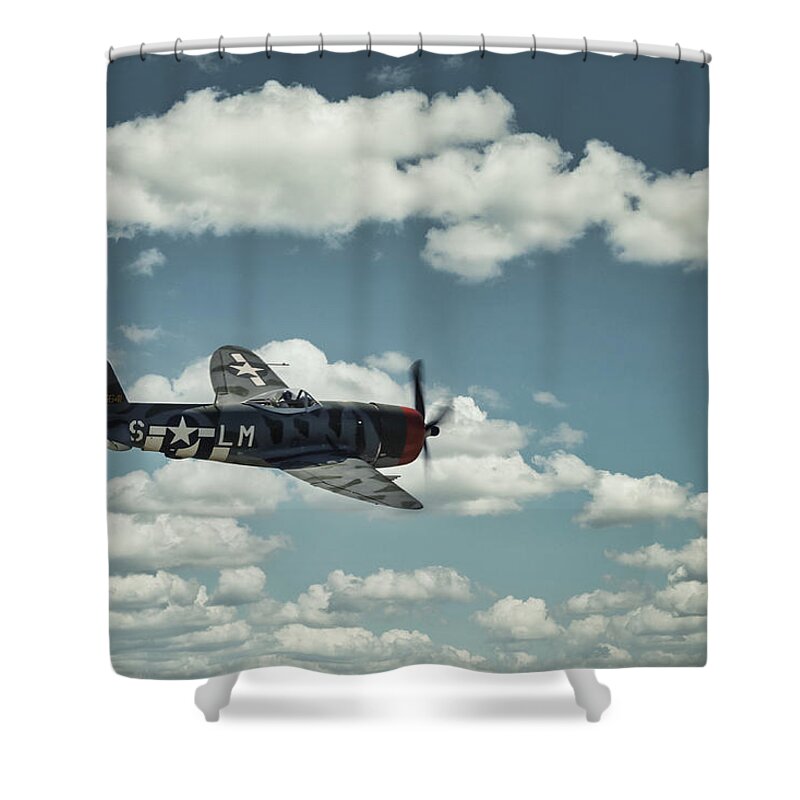 Air Shower Curtain featuring the photograph P47 Thunderbolt, World War 2 Fighter Aircraft #2 by Rick Deacon