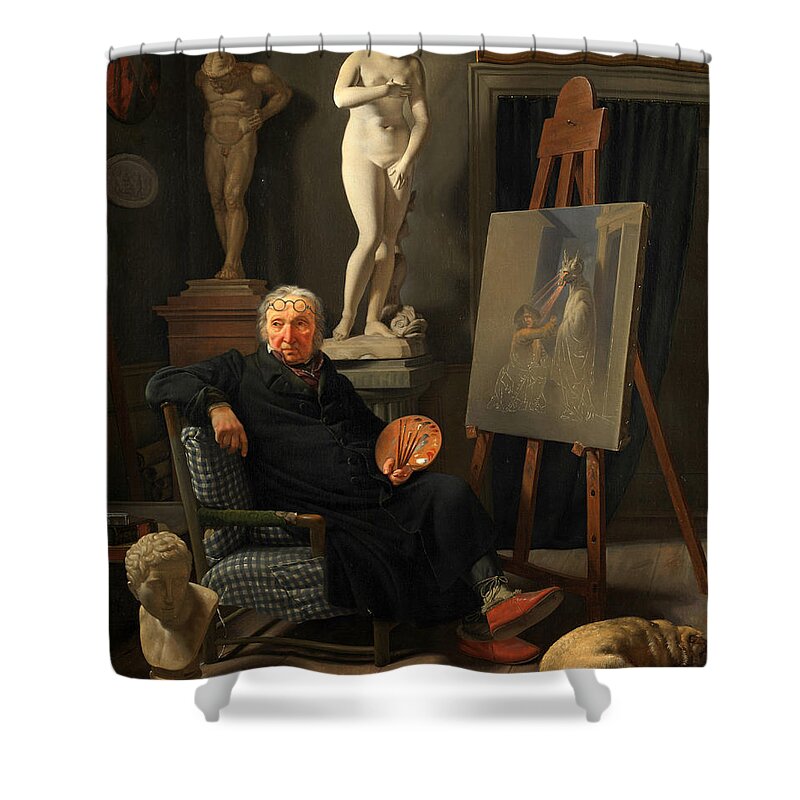 Martinus Rorbye Shower Curtain featuring the painting Portrait of the painter C. A. Lorentzen #2 by Martinus Rorbye
