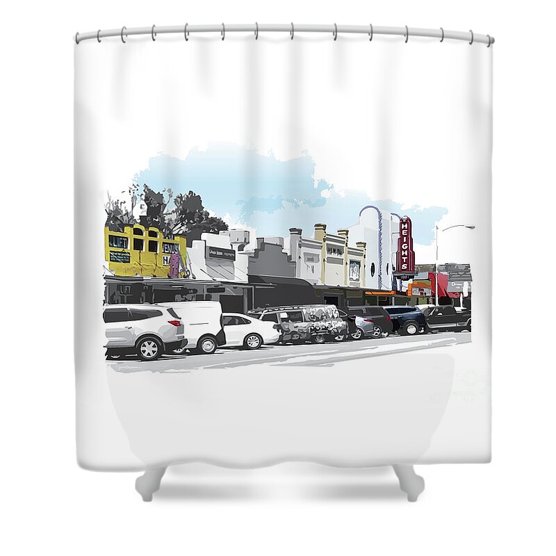 Jan M Stephenson Designs Shower Curtain featuring the digital art 19th Street Shades of Color, Houston Heights Texas by Jan M Stephenson