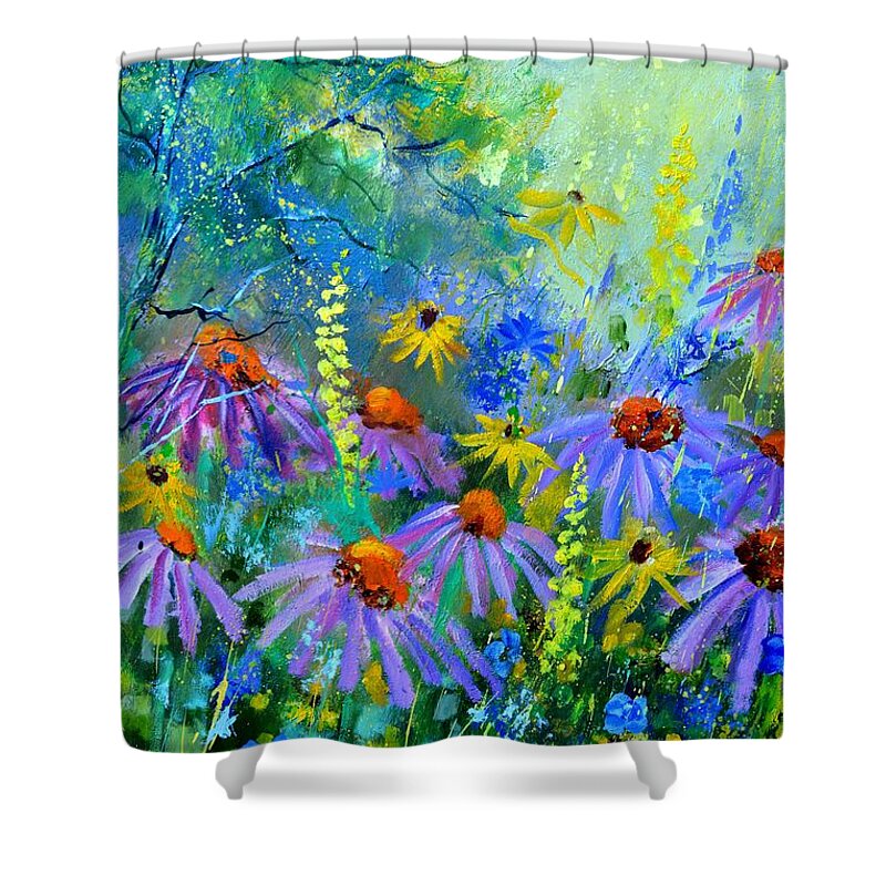 Fleur Shower Curtain featuring the painting Rudbeckias #2 by Pol Ledent