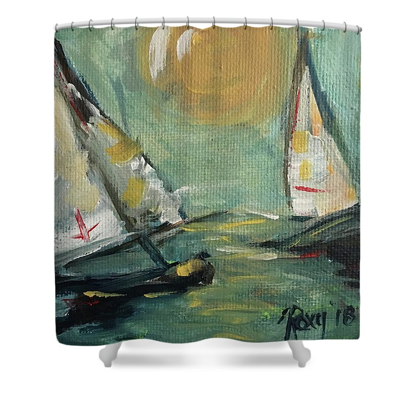 Sailboat Painting Shower Curtain featuring the painting Sunny Sails #2 by Roxy Rich