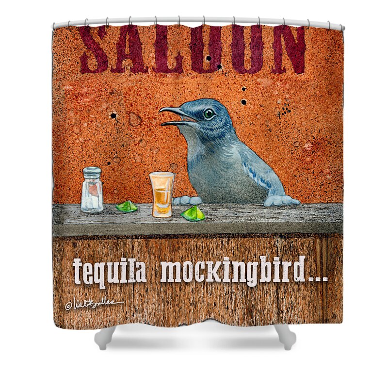 Blue Jay Shower Curtain featuring the painting Tequila Mockingbird... #3 by Will Bullas