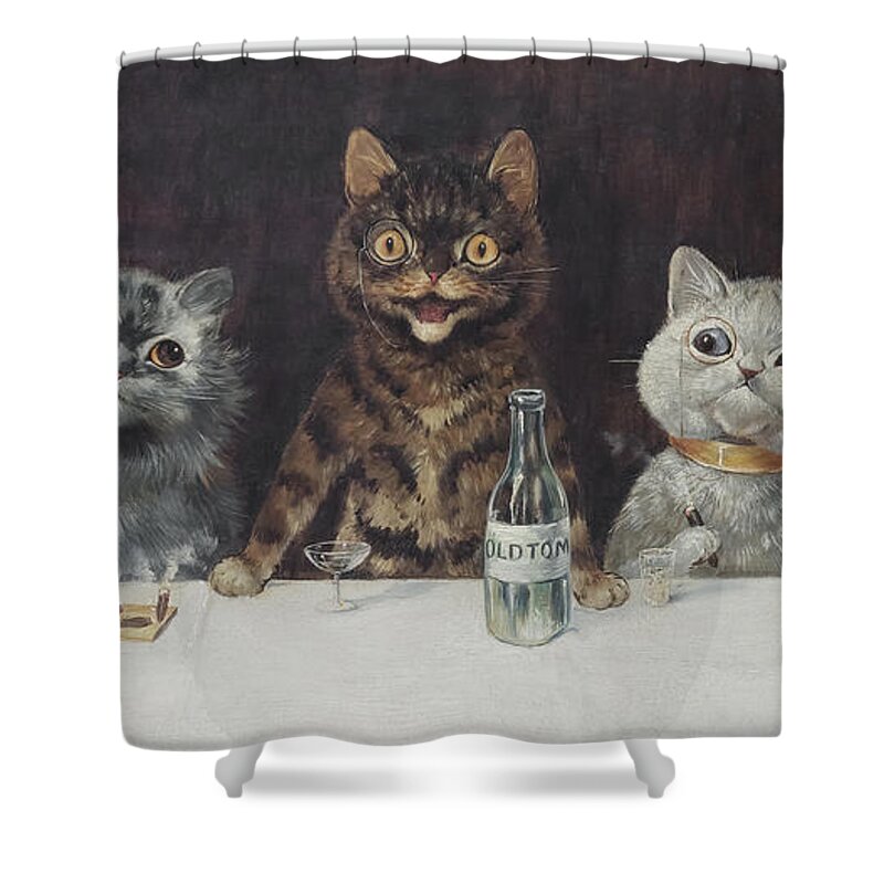 Louis Wain Shower Curtain featuring the drawing The bachelor party by Louis Wain by Mango Art