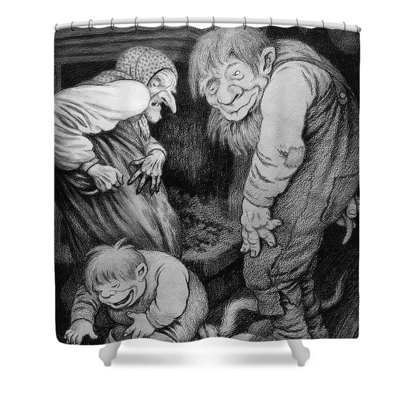 Theodor Kittelsen Shower Curtain featuring the drawing Troll #2 by O Vaering by Theodor Kittelsen