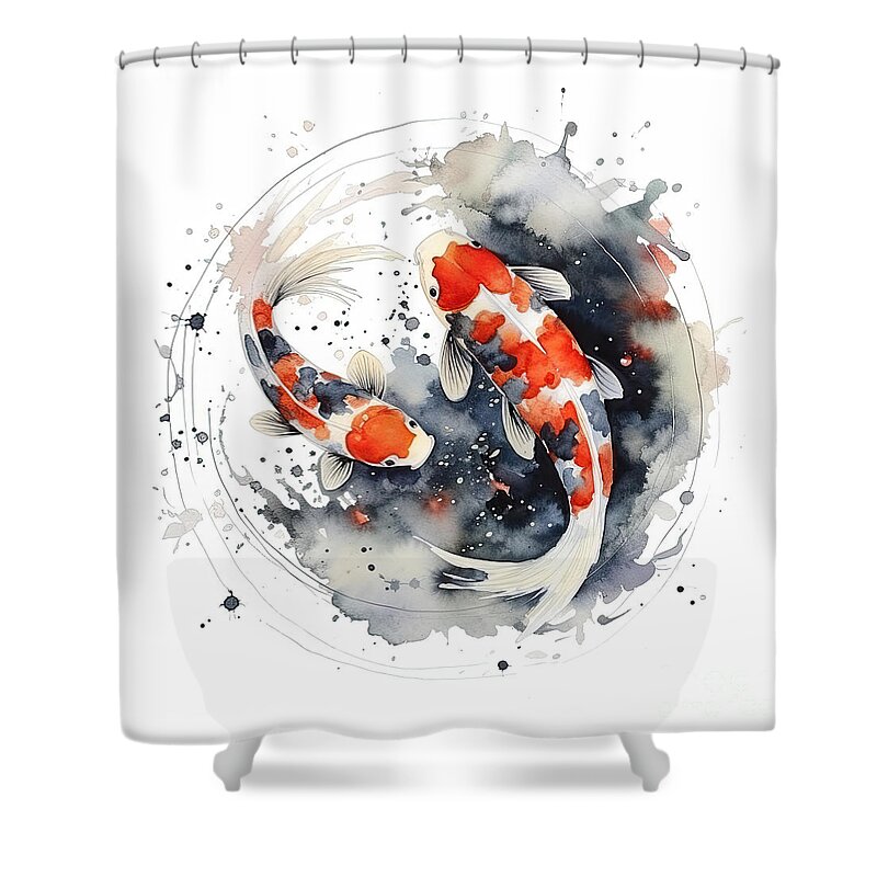 Two beautiful Japanese koi fish in traditional sumi-e #3 Shower