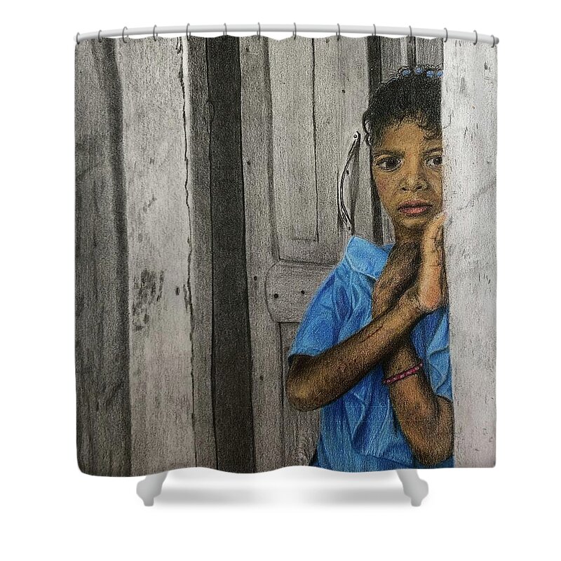 Fear Shower Curtain featuring the drawing Unnamed by Marlene Little
