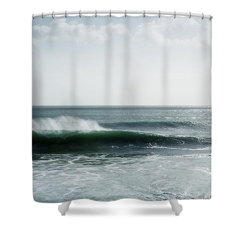 Porthleven Shower Curtain featuring the photograph Waves crashing at Porthleven Beach #2 by Ian Middleton