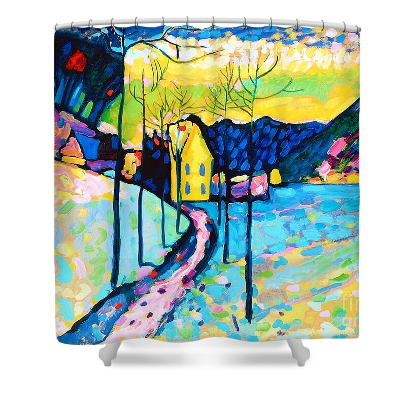 Winter Landscape Shower Curtain featuring the painting Winter Landscape, 1909 by Wassily Kandinsky