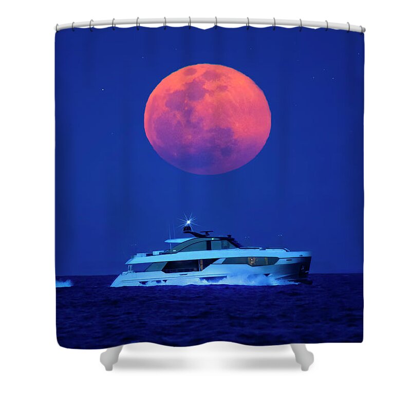 Yacht Shower Curtain featuring the photograph Yacht Cruise Under the Moon #2 by Mark Andrew Thomas