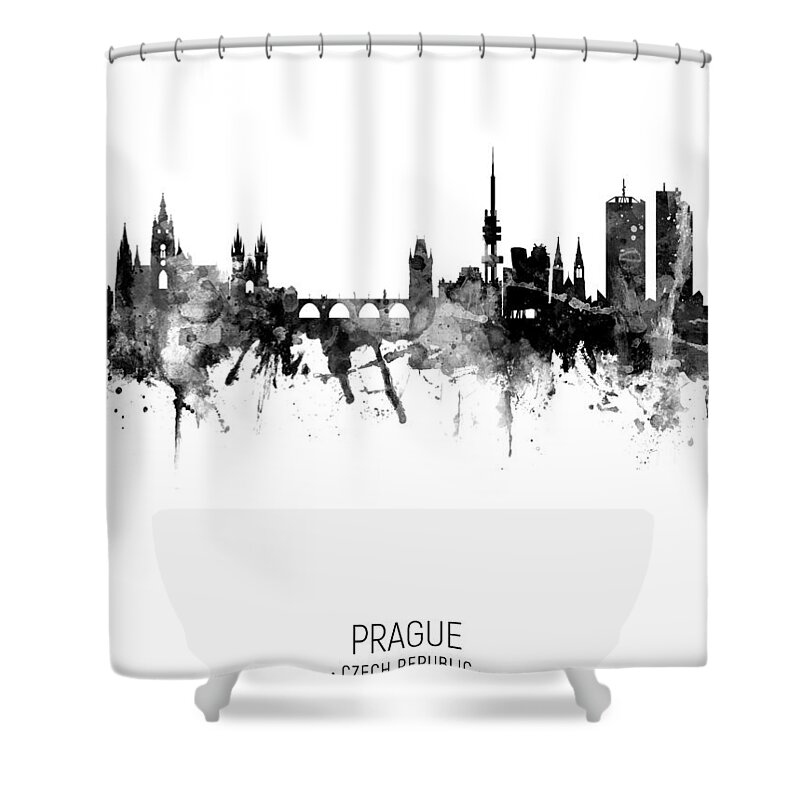 Prague Shower Curtain featuring the digital art Prague Praha Czech Republic Skyline by Michael Tompsett