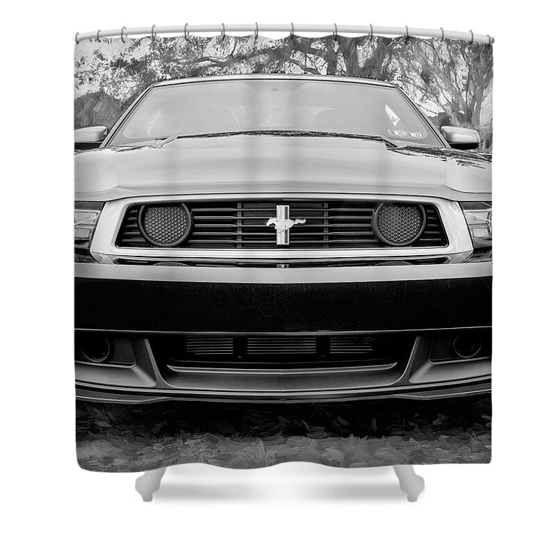 2012 Black Ford Mustang Shower Curtain featuring the photograph 2012 Black Ford Boss 302 Mustang X171 by Rich Franco