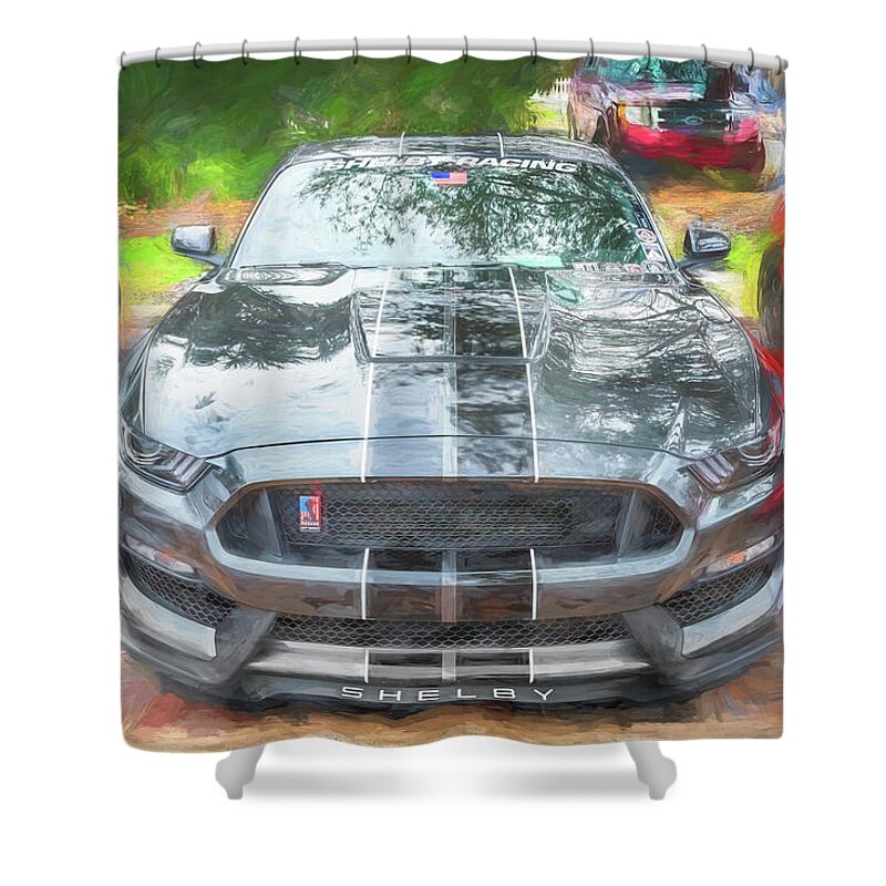 2017 Silver Ford Shelby Mustang Gt350 Shower Curtain featuring the photograph 2017 Silver Ford Shelby Mustang GT350 X221 by Rich Franco