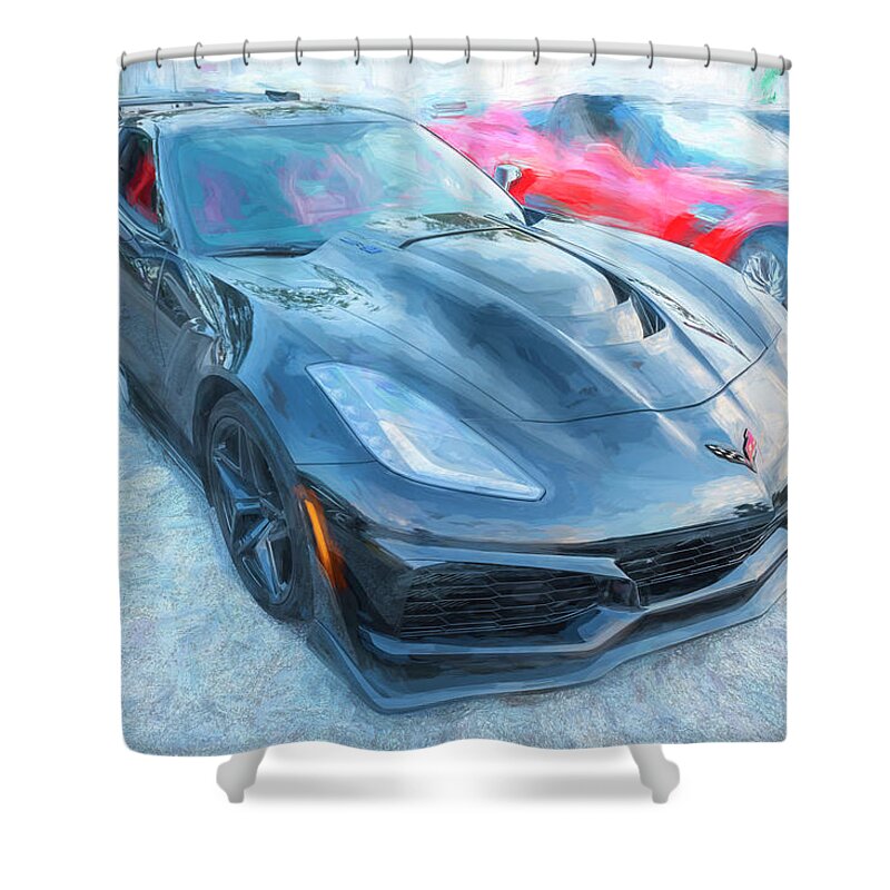 2019 Black Chevrolet Corvette Zr1 Shower Curtain featuring the photograph 2019 Black Chevrolet Corvette ZR1 X161 by Rich Franco