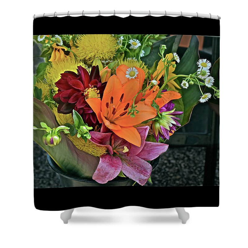 Lilies:flowers;farmers' Market: Shower Curtain featuring the photograph 2019 Monona Farmers' Market July Bouquet 2 by Janis Senungetuk