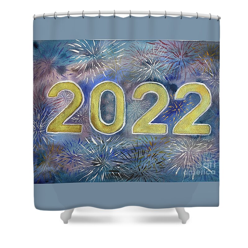2022 Shower Curtain featuring the painting 2022 Fireworks by Lisa Neuman