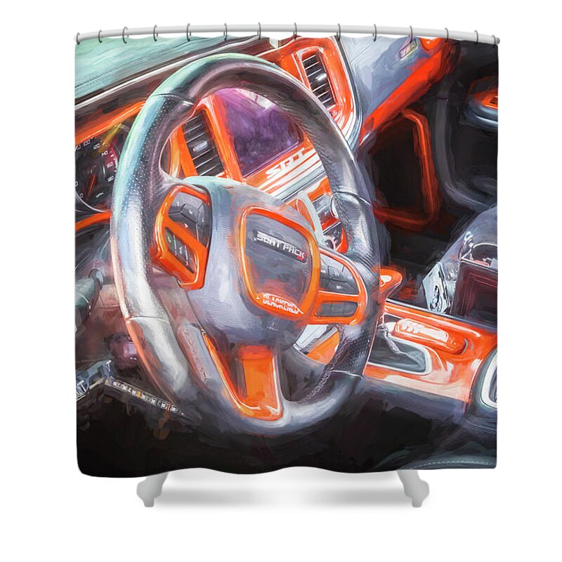The 2022 Go Mango Orange Dodge Charger Scat Pack Srt 392 Shower Curtain featuring the photograph 2022 Go Mango Orange Dodge Charger Scat Pack SRT 392 X105 by Rich Franco