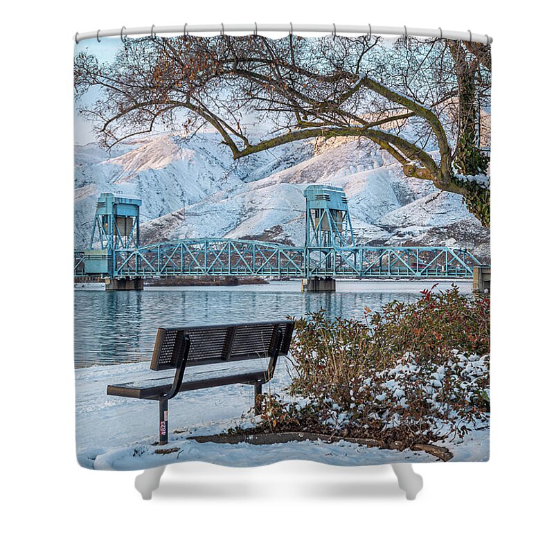 Brad Stinson Shower Curtain featuring the photograph 2022 Winter Blue Bridge by Brad Stinson