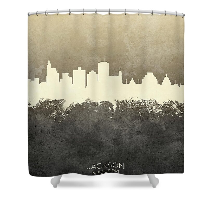 Jackson Shower Curtain featuring the digital art Jackson Mississippi Skyline #21 by Michael Tompsett