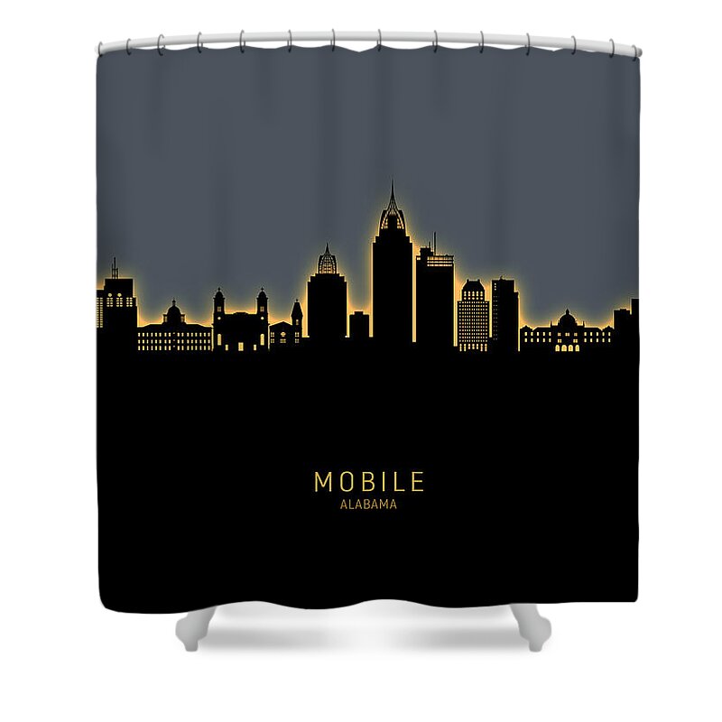 Mobile Shower Curtain featuring the digital art Mobile Alabama Skyline #21 by Michael Tompsett