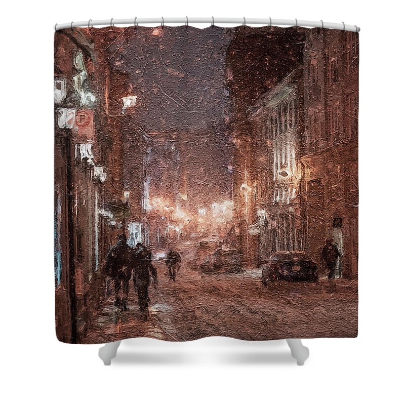 Night Shower Curtain featuring the digital art Winter Story #210 by TintoDesigns