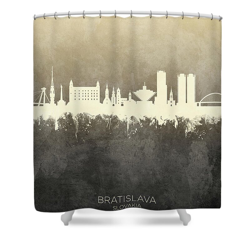 Bratislava Shower Curtain featuring the digital art Bratislava Slovakia Skyline by Michael Tompsett
