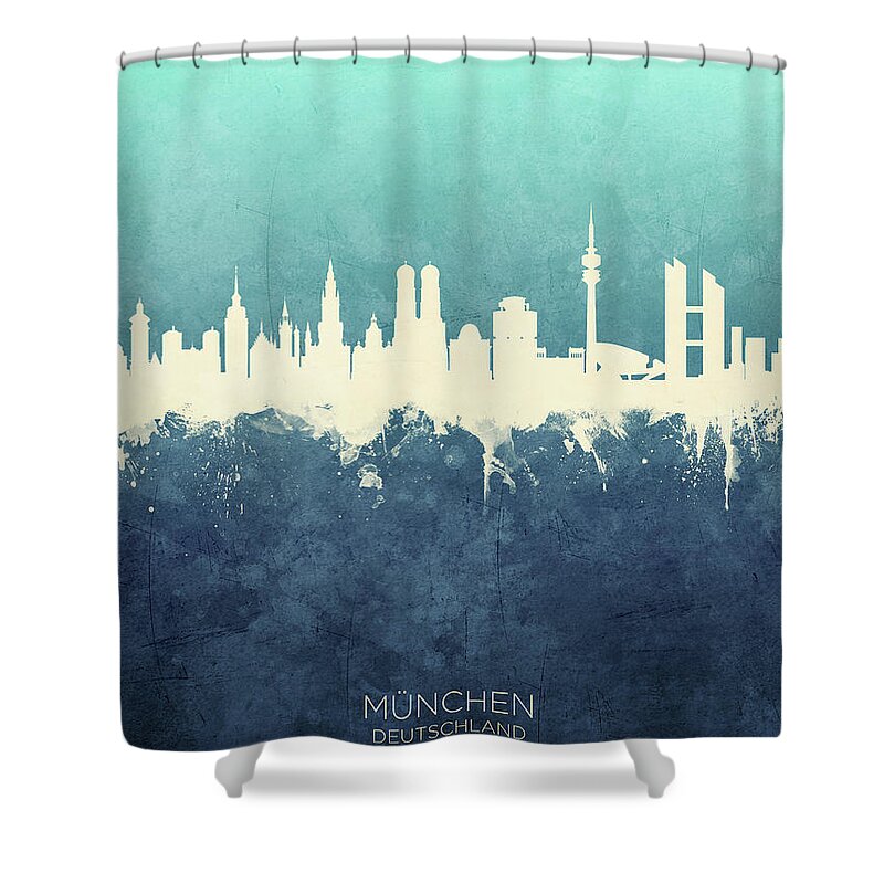 Munich Shower Curtain featuring the digital art Munich Germany Skyline by Michael Tompsett