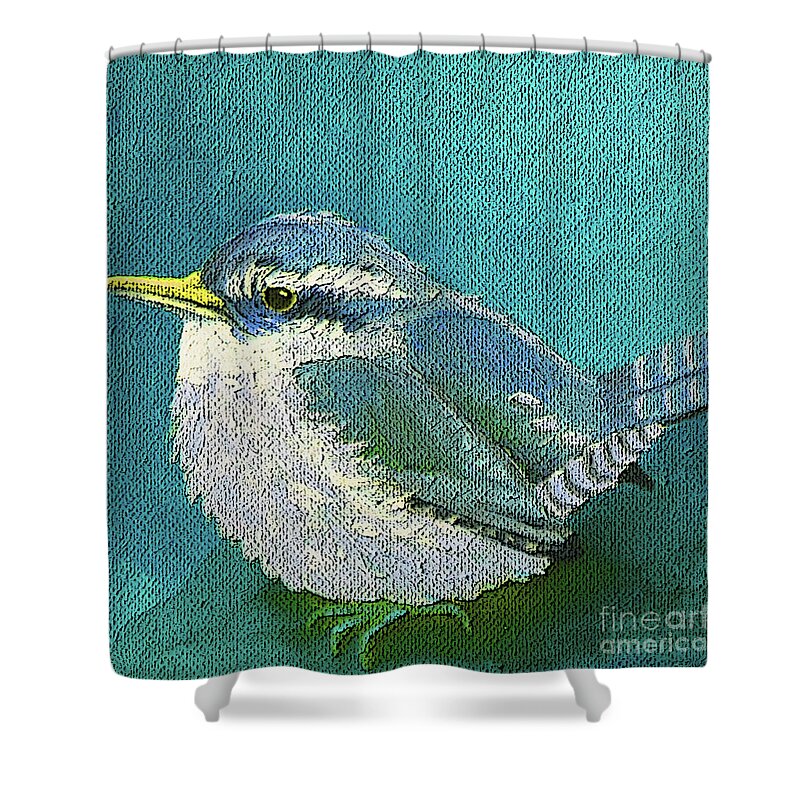 Bird Shower Curtain featuring the painting 23 B Blue Green Wren by Victoria Page