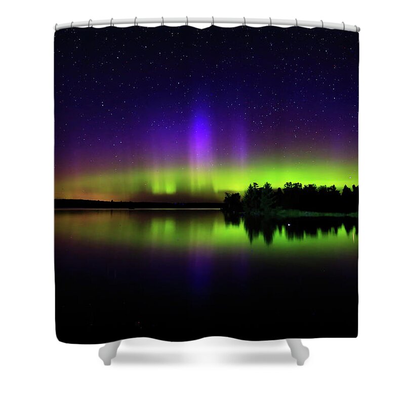 Northern Lights Shower Curtain featuring the photograph Northern Lights over Boulder Lake #23 by Shixing Wen
